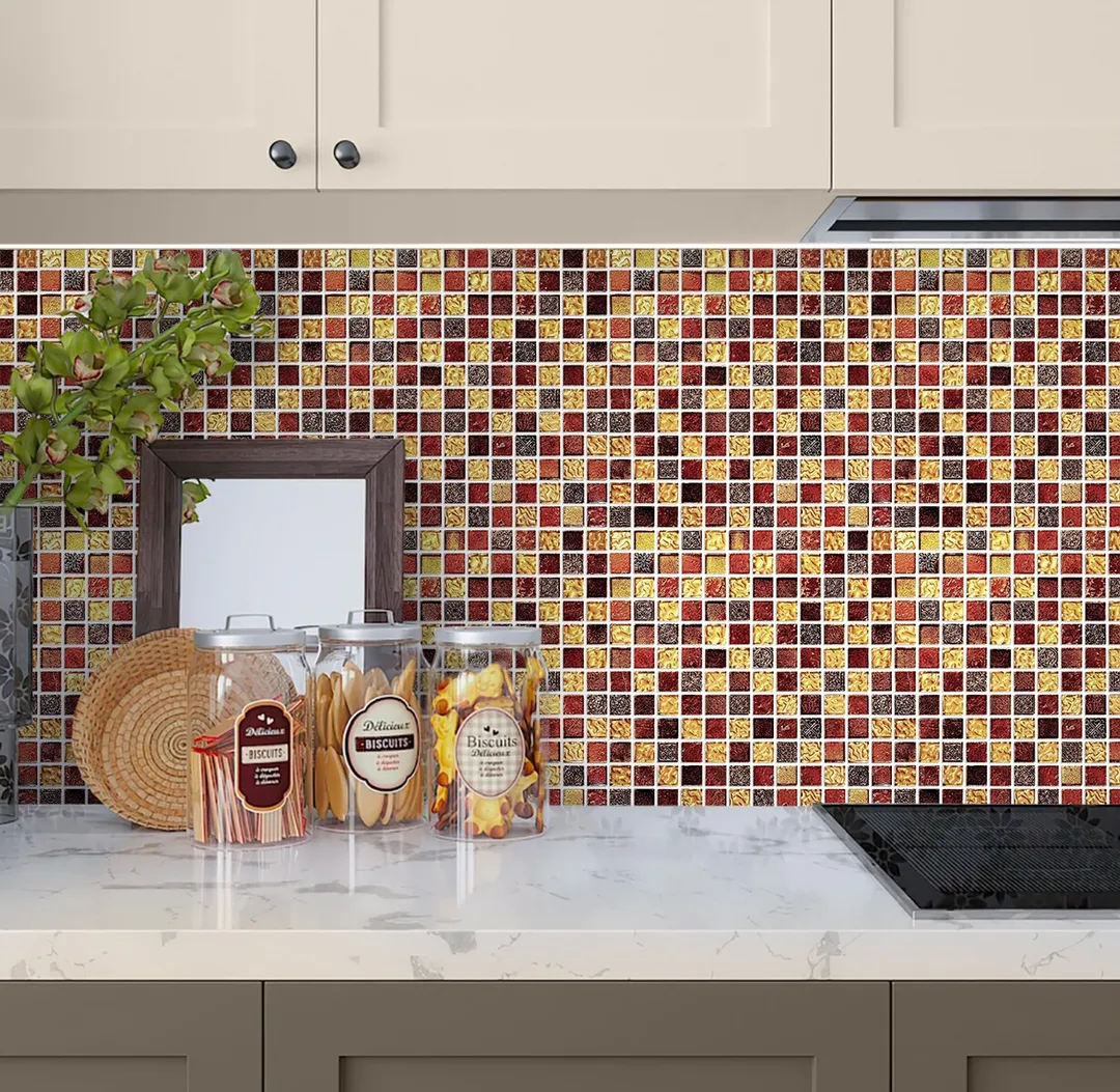 Apollo Tile (Sample) Wall Tile Mini Square Brown and Gold 4-in x 4-in Glossy Glass/Metal/Stone Marble Wall Tile, photo 2 of 4