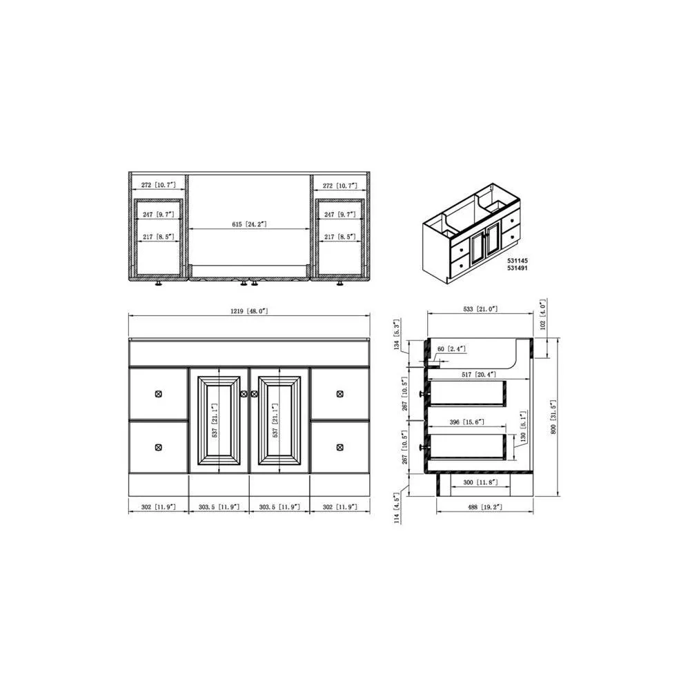 Wyndham 48 in. W x 21 in. H Bathroom Vanity Cabinet Only in White Semi-Gloss, photo 9 of 34