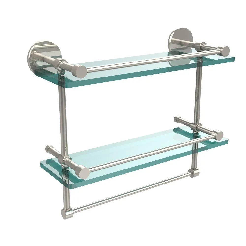 Allied Brass 16 in. L x 12 in. H x 5 in. W 2-Tier Gallery Clear Glass Bathroom Shelf with Towel Bar in Matte Black, photo 4 of 14