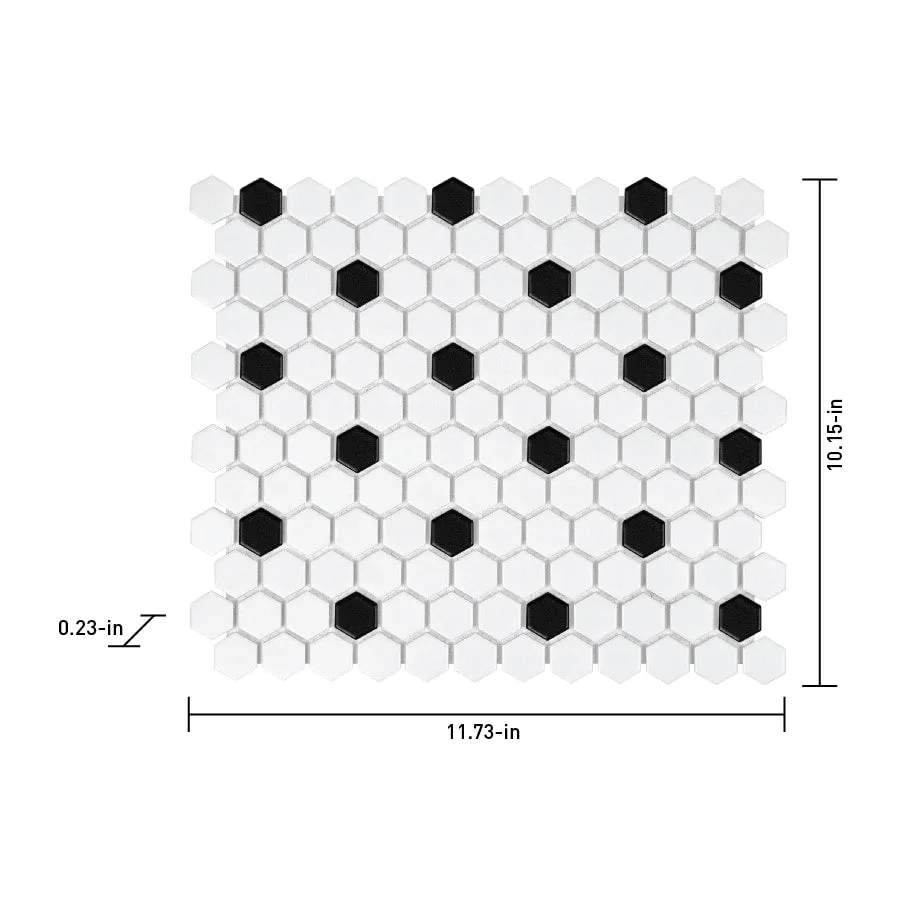 Satori Hudson Brilliant White and Black 10-in x 12-in Matte Porcelain Hexagon Mosaic Wall Tile (0.82-sq. ft/ Piece), photo 9 of 11