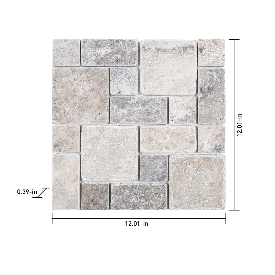Satori Silver Crescent 12-in x 12-in Honed Travertine Versailles Stone-Look Mosaic Wall Tile, 1-sq ft Piece, photo 3 of 9