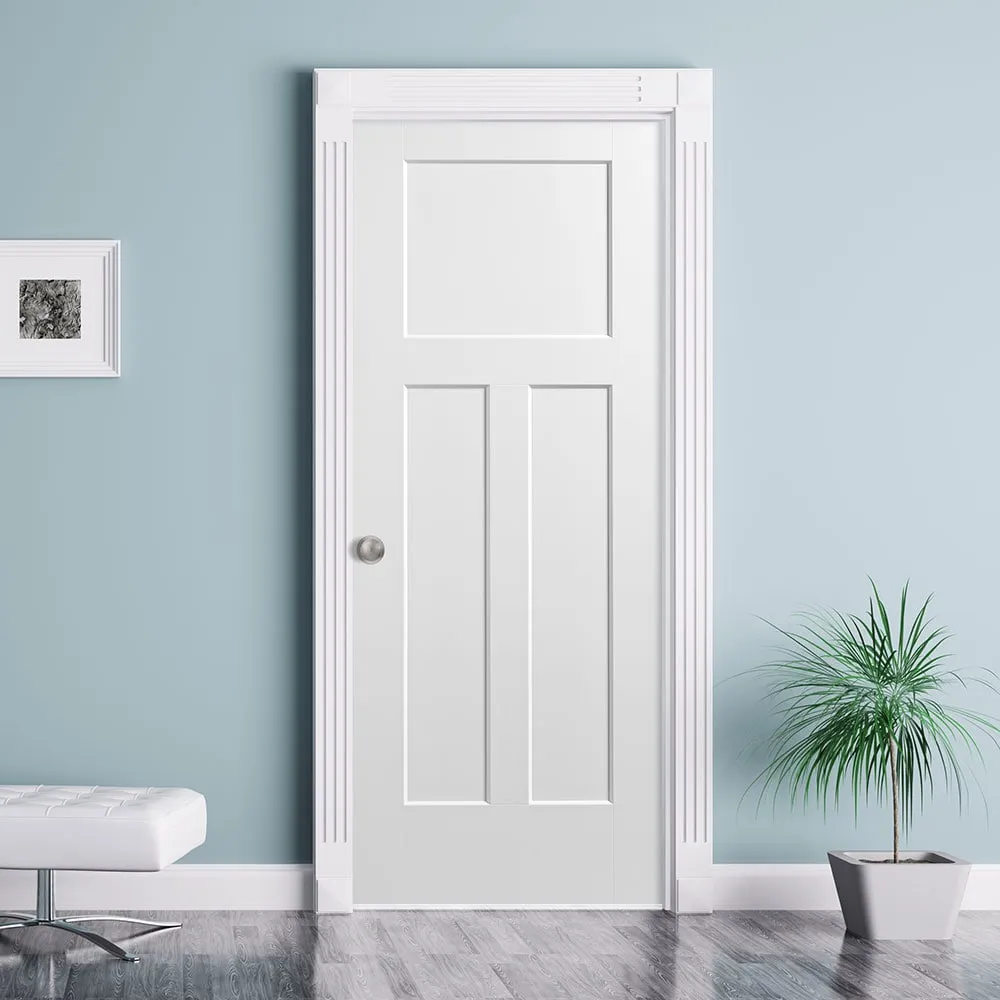 Masonite 24-in x 80-in Primed White 3-Panel Craftsman Hollow Core Molded Composite Left-Hand Inswing Single Prehung Interior Door, photo 2 of 8