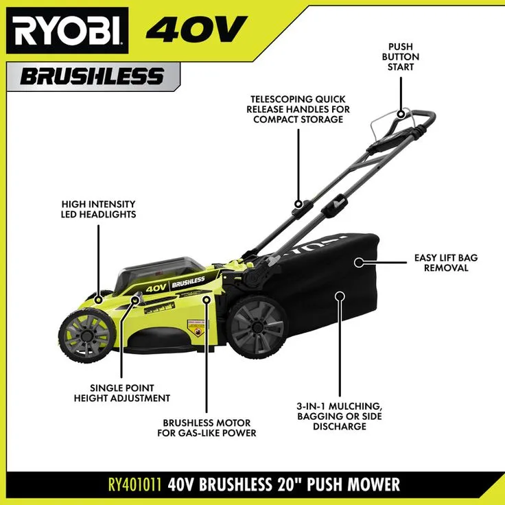 RYOBI 20 in. 40-Volt Brushless Lithium-Ion Cordless Battery Walk Behind Push Lawn Mower 6.0 Ah Battery/Charger Included, photo 8 of 8