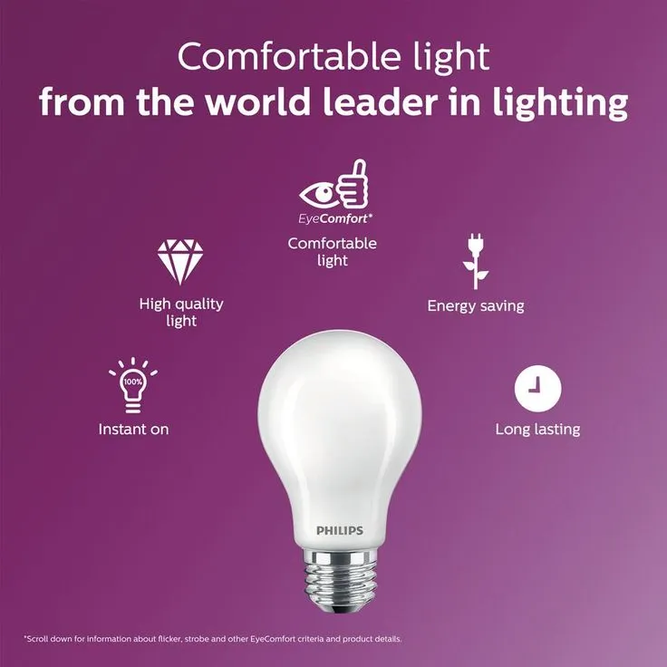 Philips 40-Watt Equivalent A19 Non-Dimmable Energy Saving Frosted Classic Glass LED Light Bulb Soft White (2700K) (8-Pack), photo 7 of 8