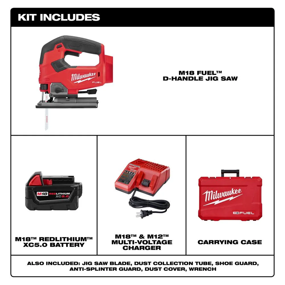 M18 FUEL 18-Volt Lithium-Ion Brushless Cordless Jig Saw Kit With (1) 5.0Ah Battery, Charger and Case, photo 2 of 14
