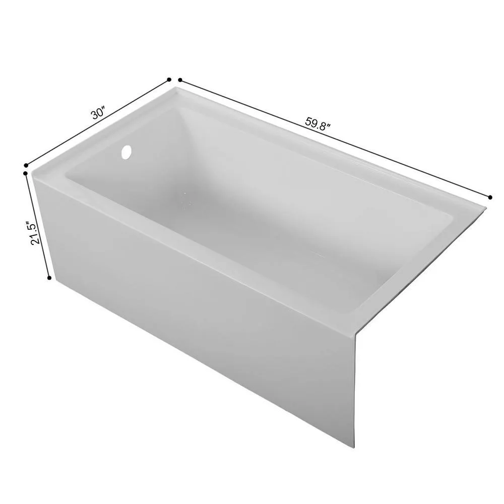 CASAINC 59.76 in. Left-Hand Acrylic Center Drain Rectangular Alcove Bathtub in White, photo 2 of 8