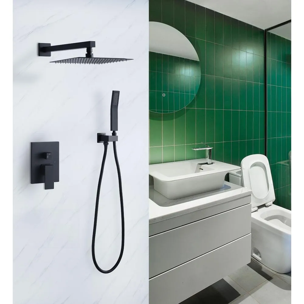 1-Spray Patterns with 2.5 GPM 10 in. Wall Mount Rain Dual Shower Heads in Matte Black, Shower System / Faucet Set, photo 2 of 9