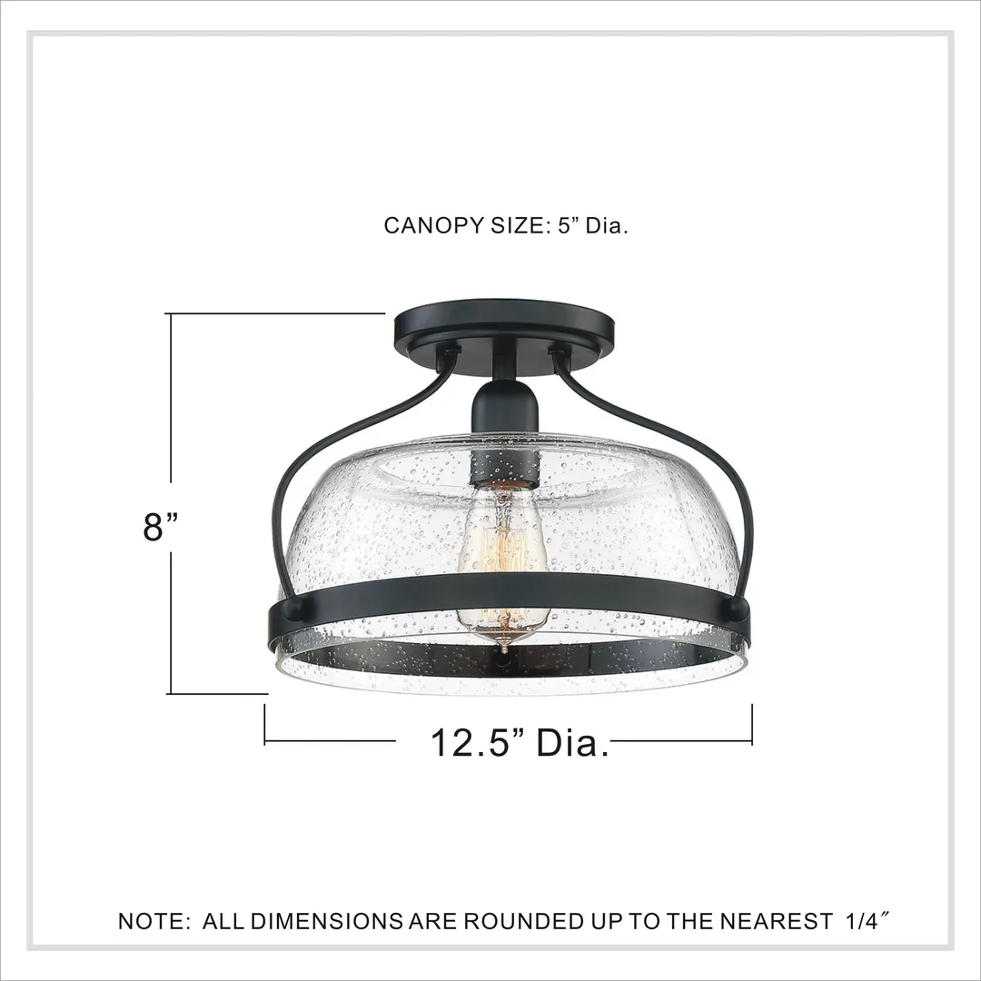 Quoizel Henderson 12.5-in Black Farmhouse Semi-Flush Mount Light, photo 8 of 9
