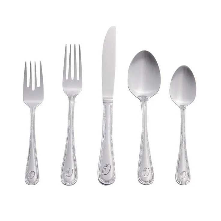 Beaded Monogrammed Letter H 46-Piece Silver Stainless Steel Flatware Set (Service for 8), photo 14 of 14