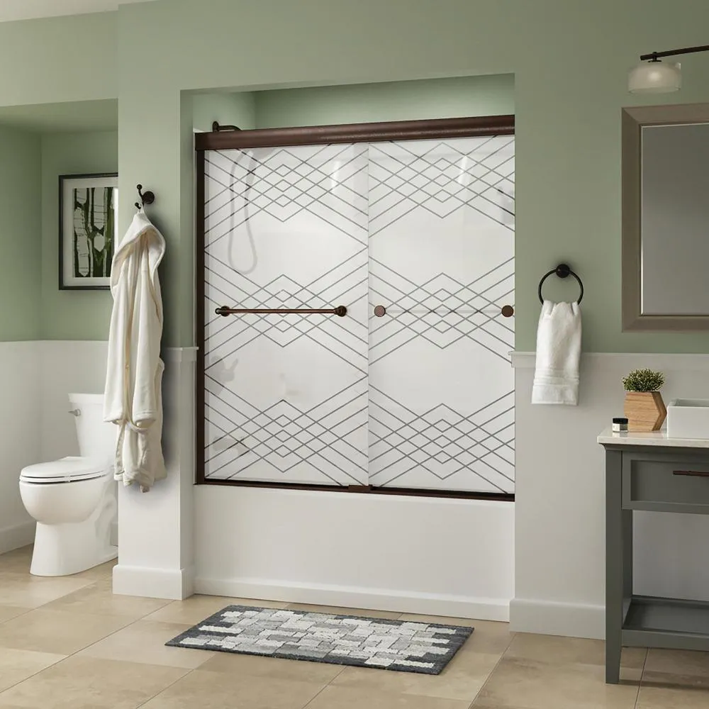 Crestfield 60 in. x 58-1/8 in. Semi-Frameless Traditional Sliding Bathtub Door in Bronze with Transition Glass, photo 22 of 67