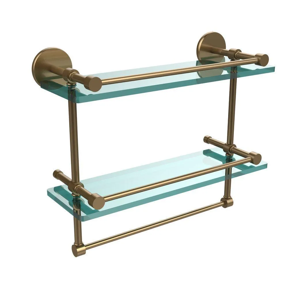 Allied Brass 16 in. L x 12 in. H x 5 in. W 2-Tier Gallery Clear Glass Bathroom Shelf with Towel Bar in Matte Black, photo 14 of 14