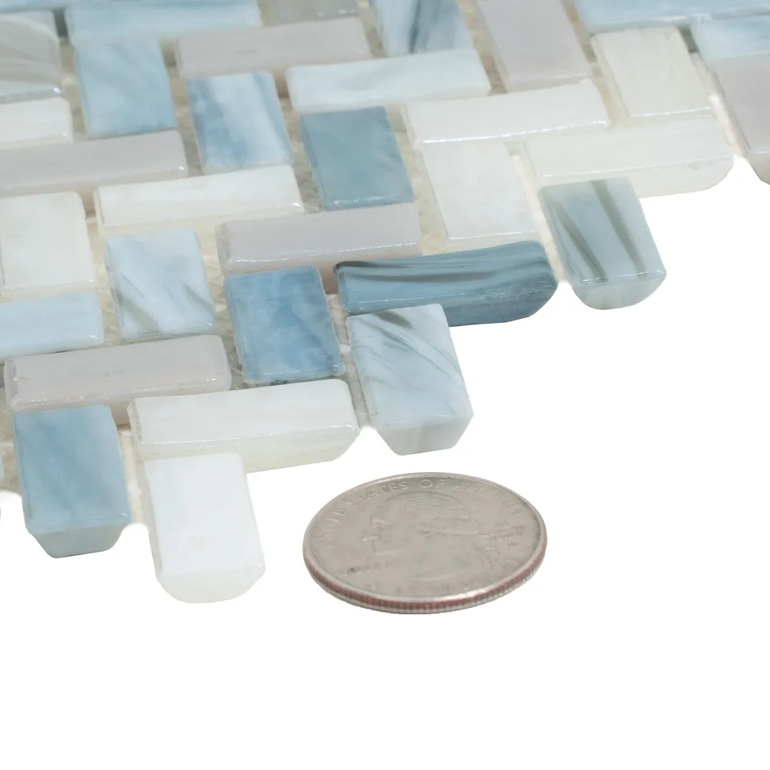 Apollo Tile (Sample) Majeste Blue Gray 4-in x 4-in Matte Glass Herringbone Mosaic Floor and Wall Tile, photo 4 of 5