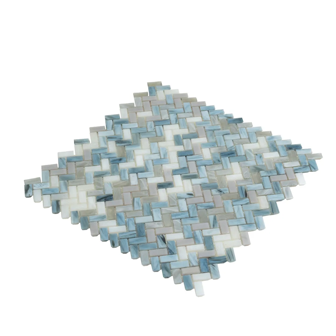 Apollo Tile (Sample) Majeste Blue Gray 4-in x 4-in Matte Glass Herringbone Mosaic Floor and Wall Tile, photo 5 of 5