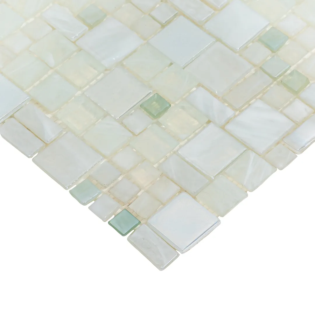 Apollo Tile (Sample) Majeste White 4-in x 4-in Glossy Glass Mixed Pattern Patterned Floor and Wall Tile, photo 3 of 6