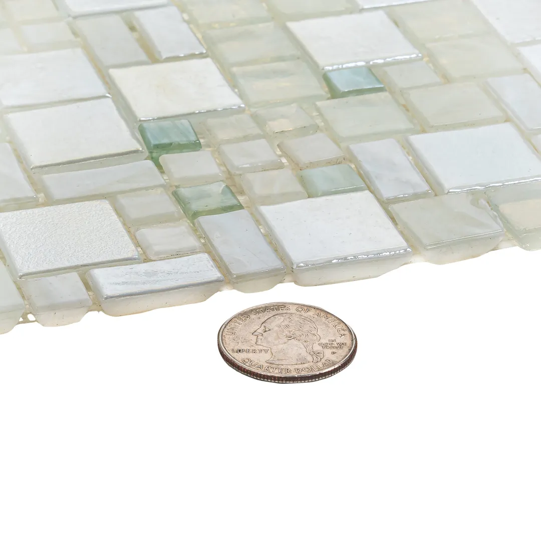 Apollo Tile (Sample) Majeste White 4-in x 4-in Glossy Glass Mixed Pattern Patterned Floor and Wall Tile, photo 4 of 6