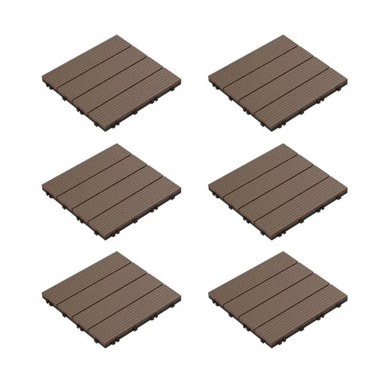 Pure Garden 12 in. x 12 in. Brown Outdoor Interlocking Slat Polypropylene Patio and Deck Tile Flooring (Set of 6), photo 3 of 8