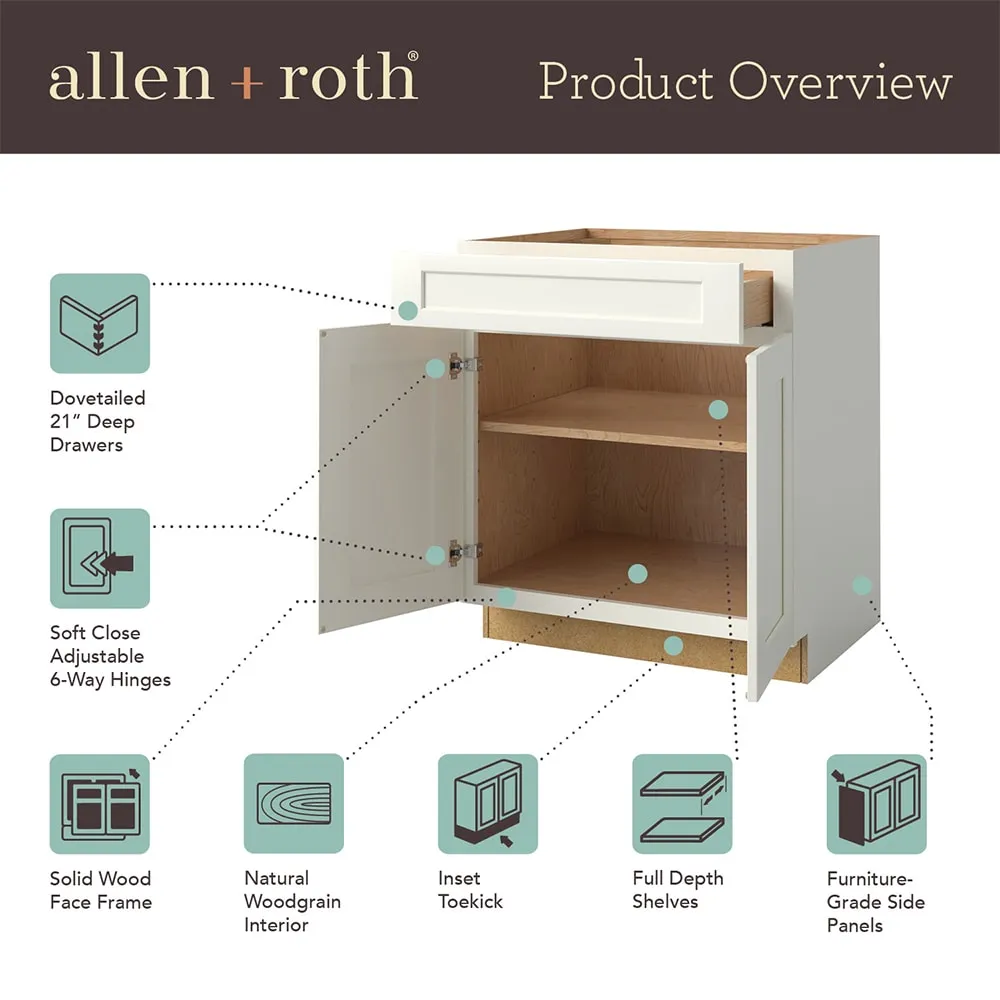 allen + roth Stonewall 33-in W x 34.5-in H x 24-in D Stone 1-Drawer Base Fully Assembled Cabinet (Flat Panel Shaker Style), photo 15 of 18