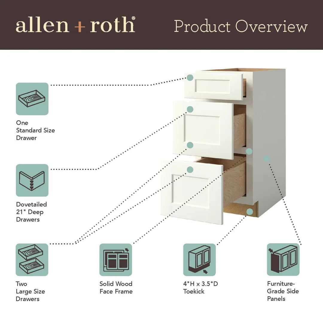 allen + roth Stonewall 15-in W x 34.5-in H x 24-in D Stone 3-Drawer Base Fully Assembled Cabinet (Flat Panel Style), photo 15 of 18
