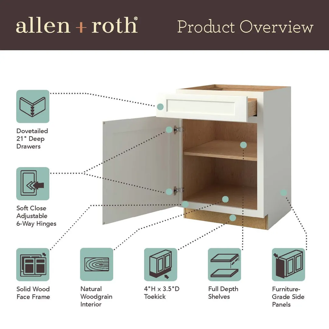 allen + roth Stonewall 21-in W x 34.5-in H x 24-in D Stone 1-Drawer Base Fully Assembled Cabinet (Flat Panel Shaker Style), photo 15 of 18