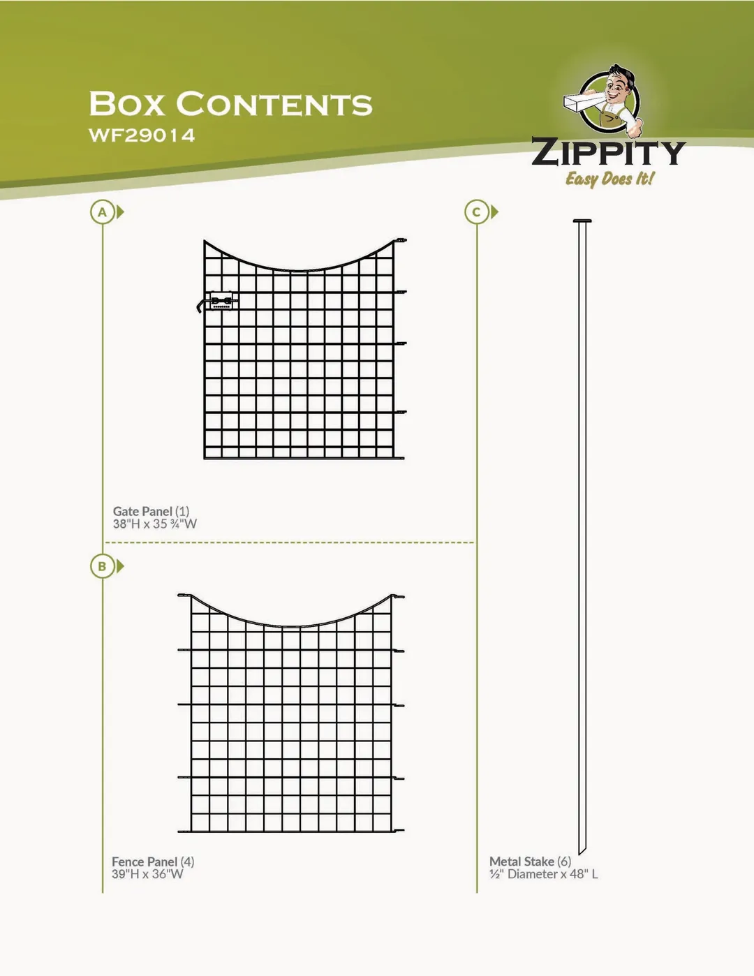 Zippity Outdoor Products 1 Gate 4 Panels 3-ft H x 3-ft W Black Galvanized Iron Scallop No Dig Garden Fence Gate Kit, photo 8 of 8