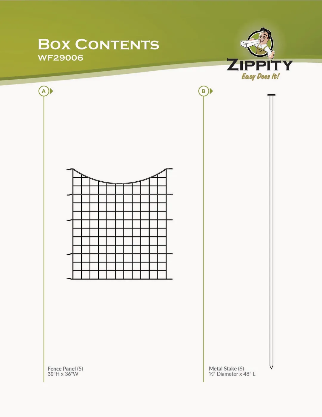 Zippity Outdoor Products 5 Panels 3-ft H x 3-ft W Black Galvanized Iron Scallop No Dig Garden Fence Panel, photo 8 of 8