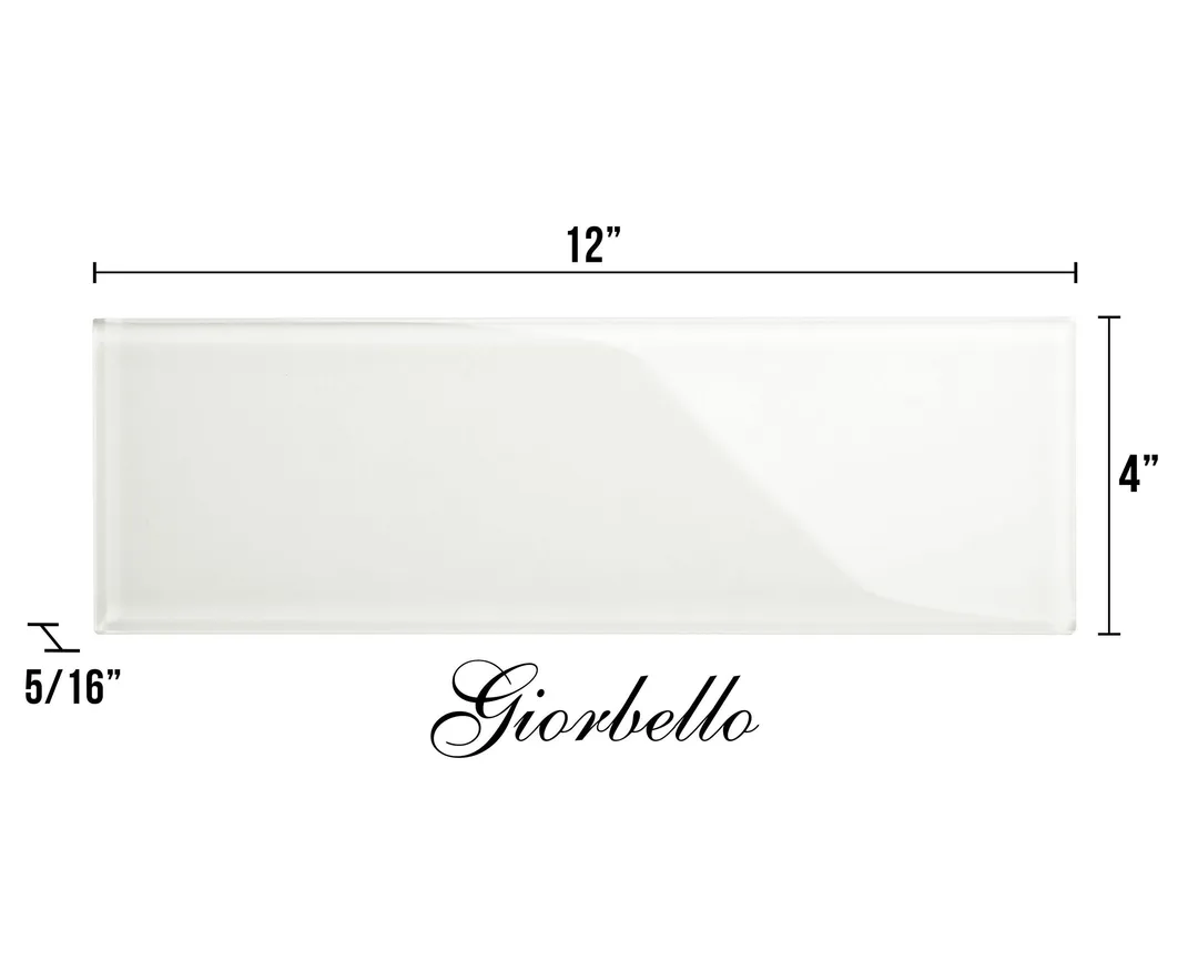 Giorbello (Sample) 4x12 glass subway tiles Alabaster White 4-in x 12-in Glossy Glass Brick Subway Wall Tile, photo 6 of 6