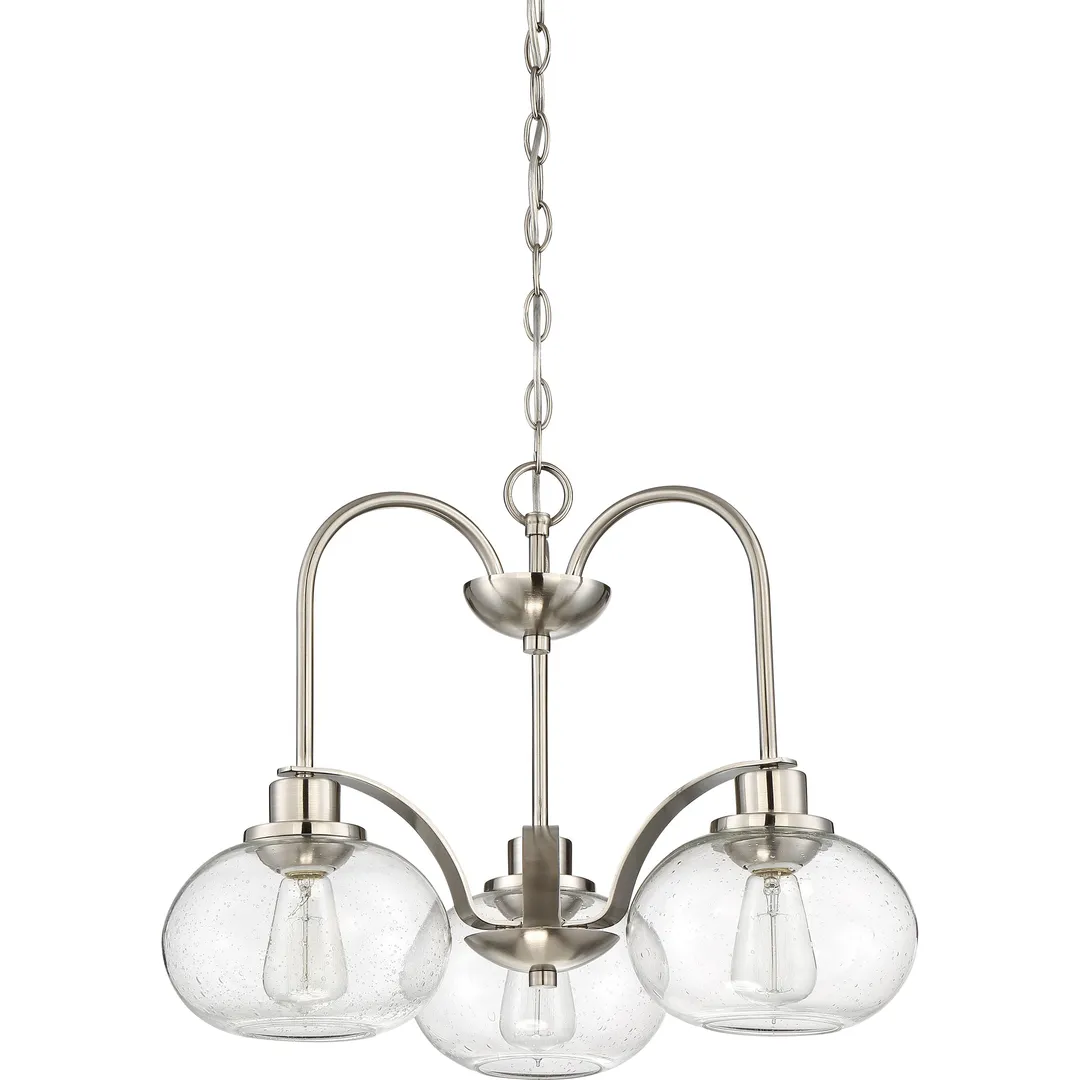 Quoizel Trilogy 3-Light Brushed Nickel Chandelier with Clear Seeded Glass, photo 2 of 7