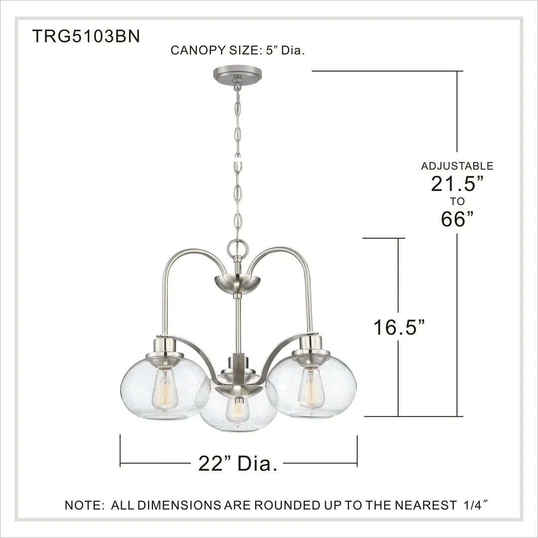 Quoizel Trilogy 3-Light Brushed Nickel Chandelier with Clear Seeded Glass, photo 7 of 7