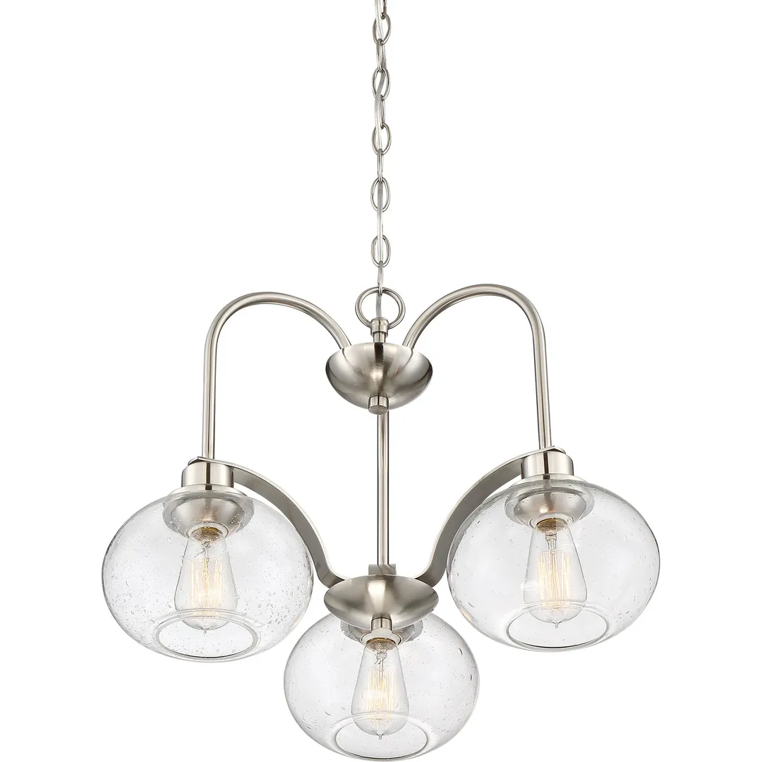 Quoizel Trilogy 3-Light Brushed Nickel Chandelier with Clear Seeded Glass, photo 3 of 7