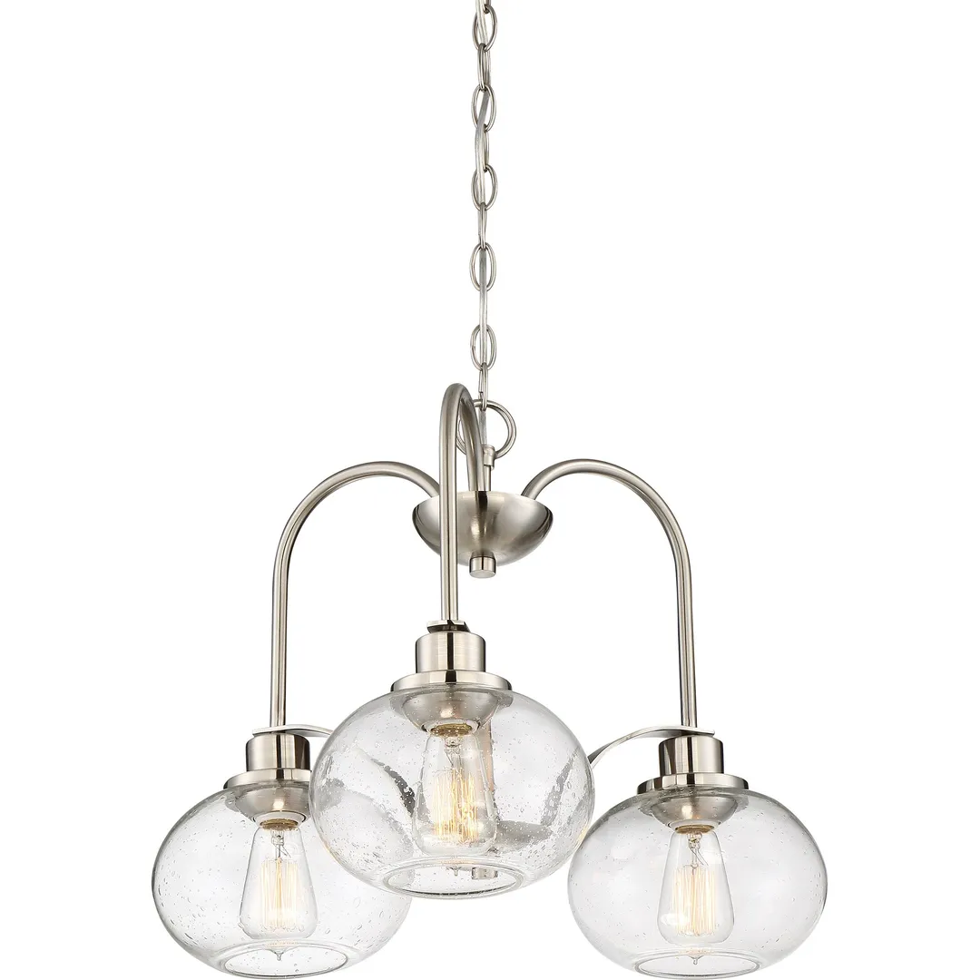 Quoizel Trilogy 3-Light Brushed Nickel Chandelier with Clear Seeded Glass, photo 5 of 7