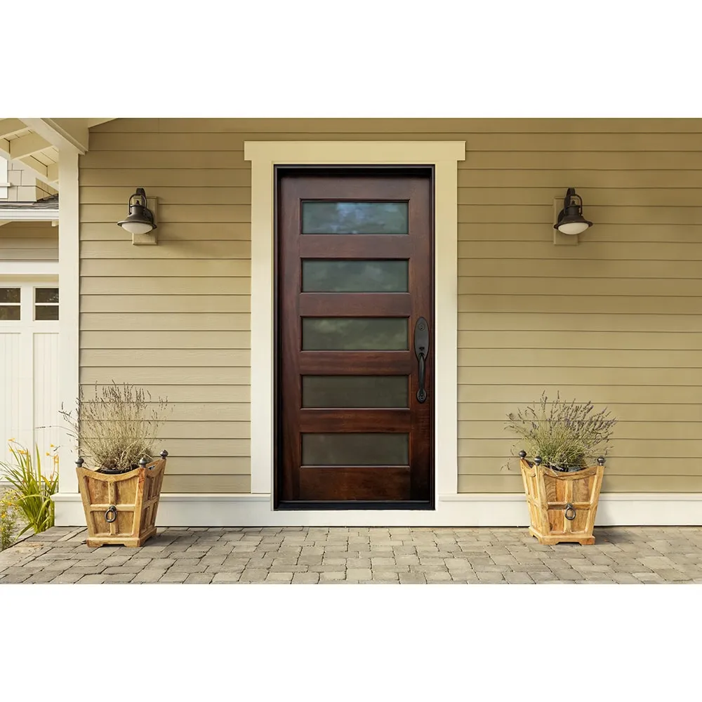 Greatview Doors 36-in x 80-in Mahogany Stained Prehung Front Door with Frosted Glass, photo 2 of 6