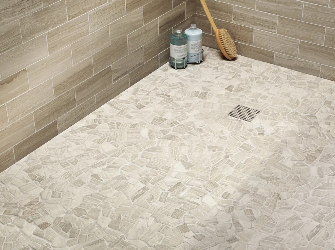 American Olean Delfino Stone Arctic Topaz 12-in x 12-in Honed Natural Stone Limestone Pebble Mosaic Tile, photo 4 of 4