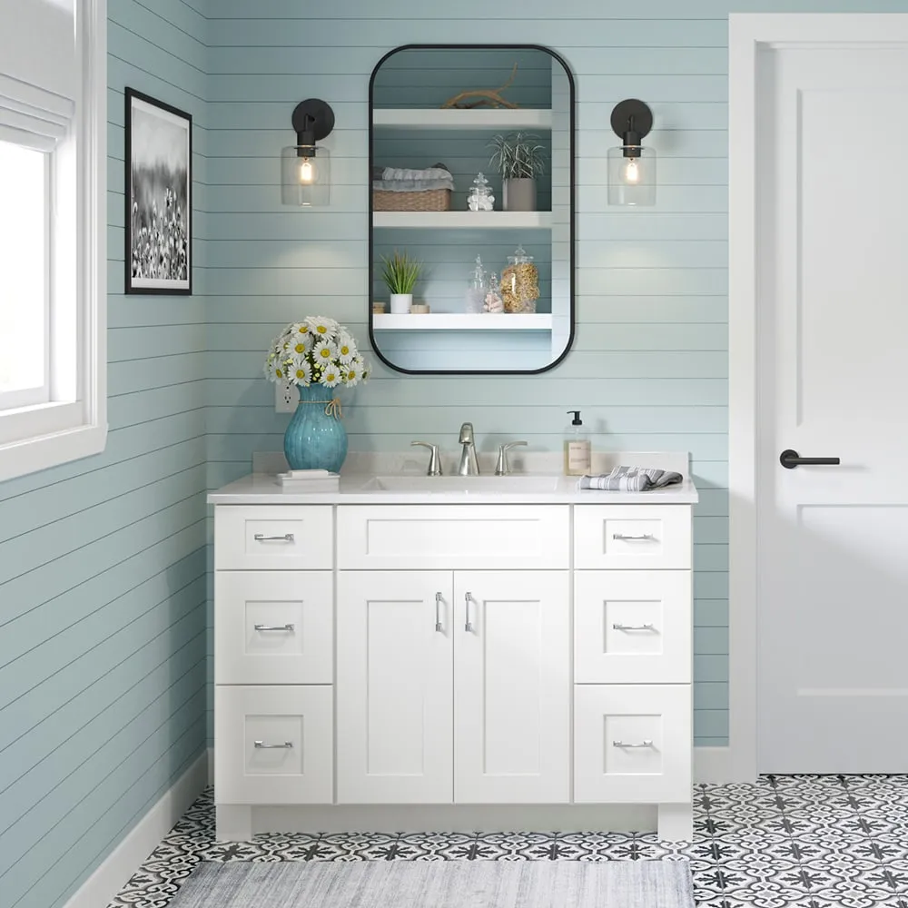 allen + roth Aveley 36-in W x 18.125-in H x 12-in D Linen Wall Fully Assembled Cabinet (Flat Panel Shaker Door Style), photo 10 of 18