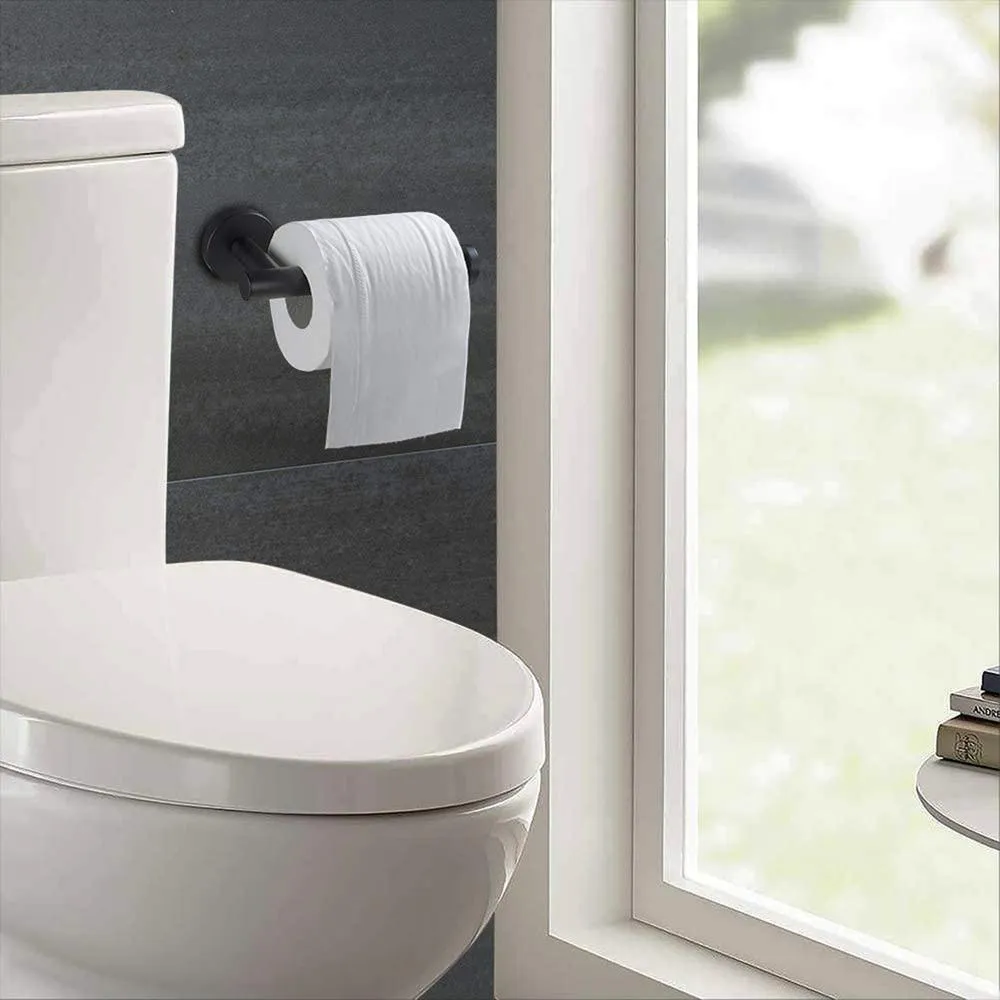 Wall Mounted Single Arm Toilet Paper Holder in Stainless Steel Matte Black, photo 3 of 10