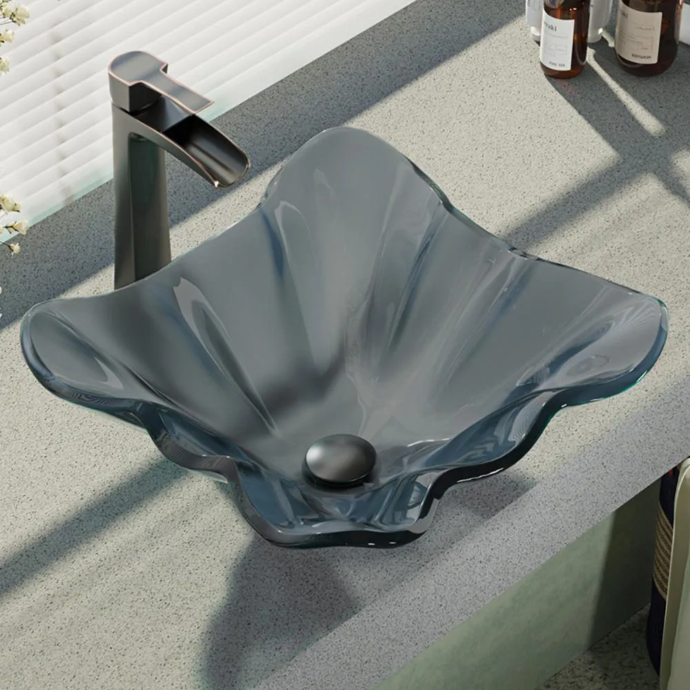 Glass Vessel Sink in Frosted with R9-7007 Faucet and Pop-Up Drain in Brushed Nickel, photo 12 of 14