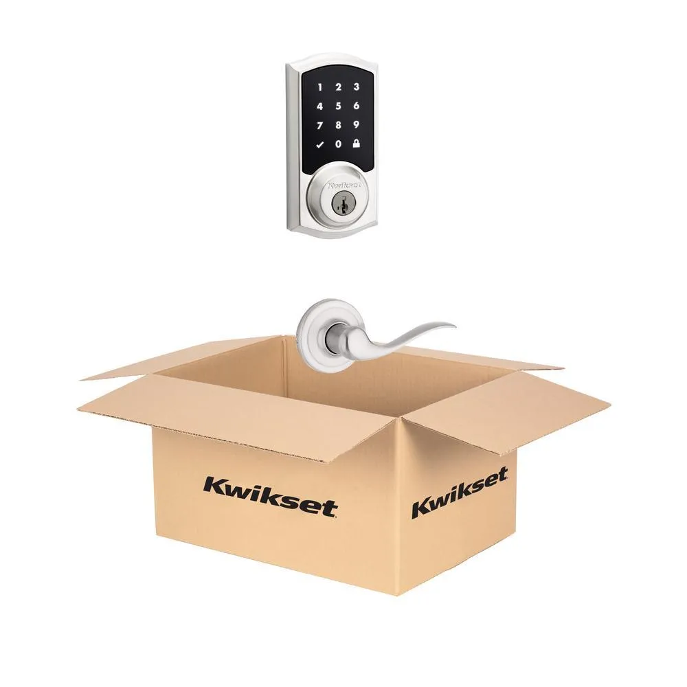 Kwikset Premis Touchscreen Smart Lock Satin Nickel Single Cylinder Electronic Deadbolt featuring Tustin Hall/Closet Lever, photo 4 of 5