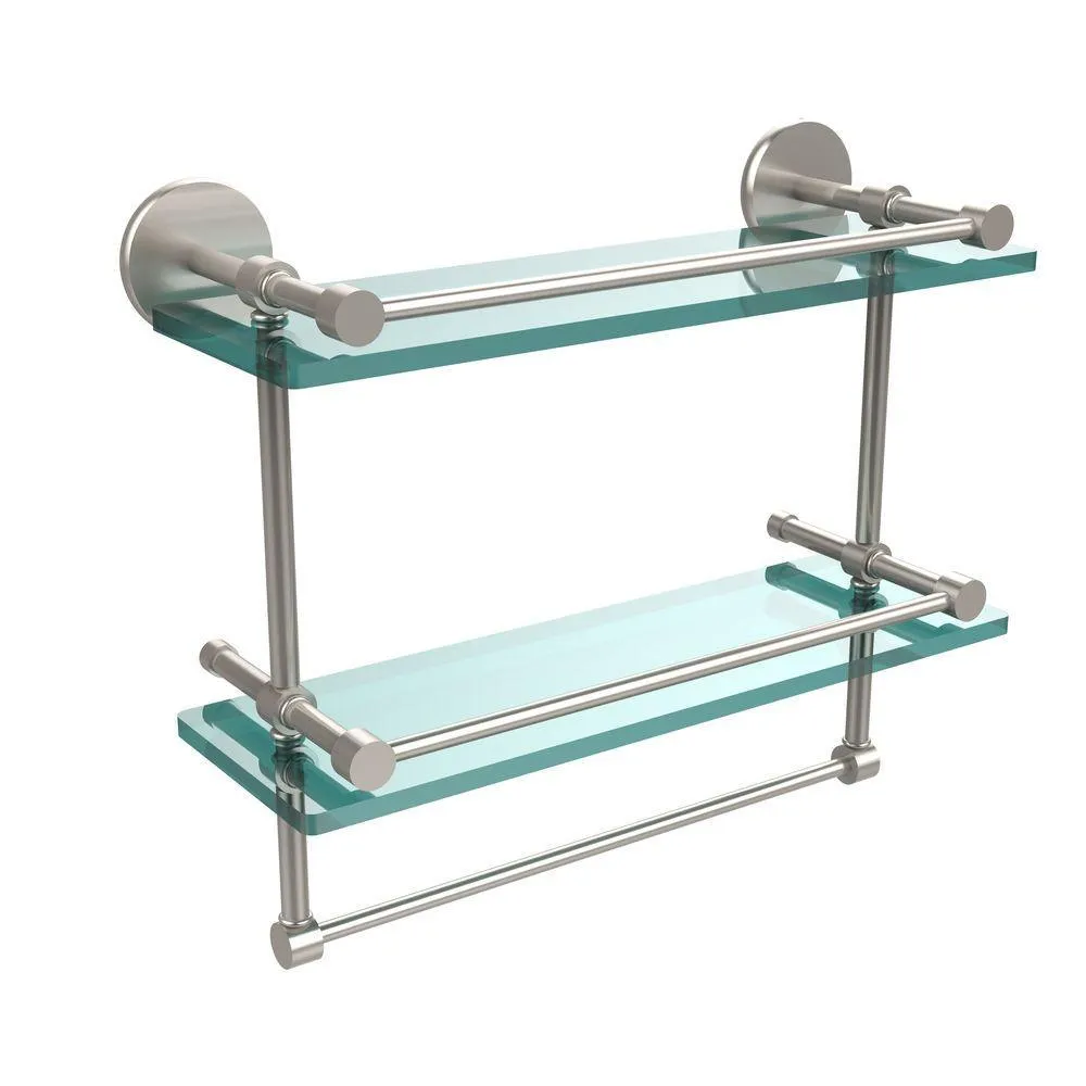 Allied Brass 16 in. L x 12 in. H x 5 in. W 2-Tier Gallery Clear Glass Bathroom Shelf with Towel Bar in Matte Black, photo 3 of 14