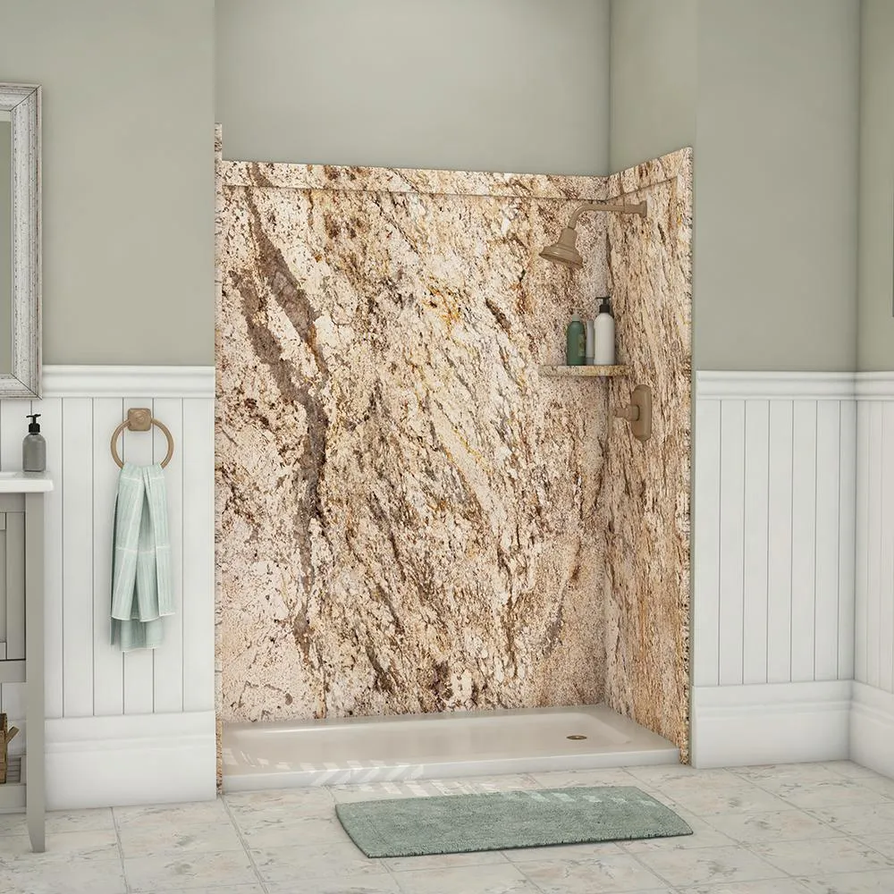 FlexStone Royale 36 in. x 60 in. x 80 in. 11-Piece Easy Up Adhesive Alcove Bathtub/Shower Wall Surround in Calacatta White, photo 14 of 26
