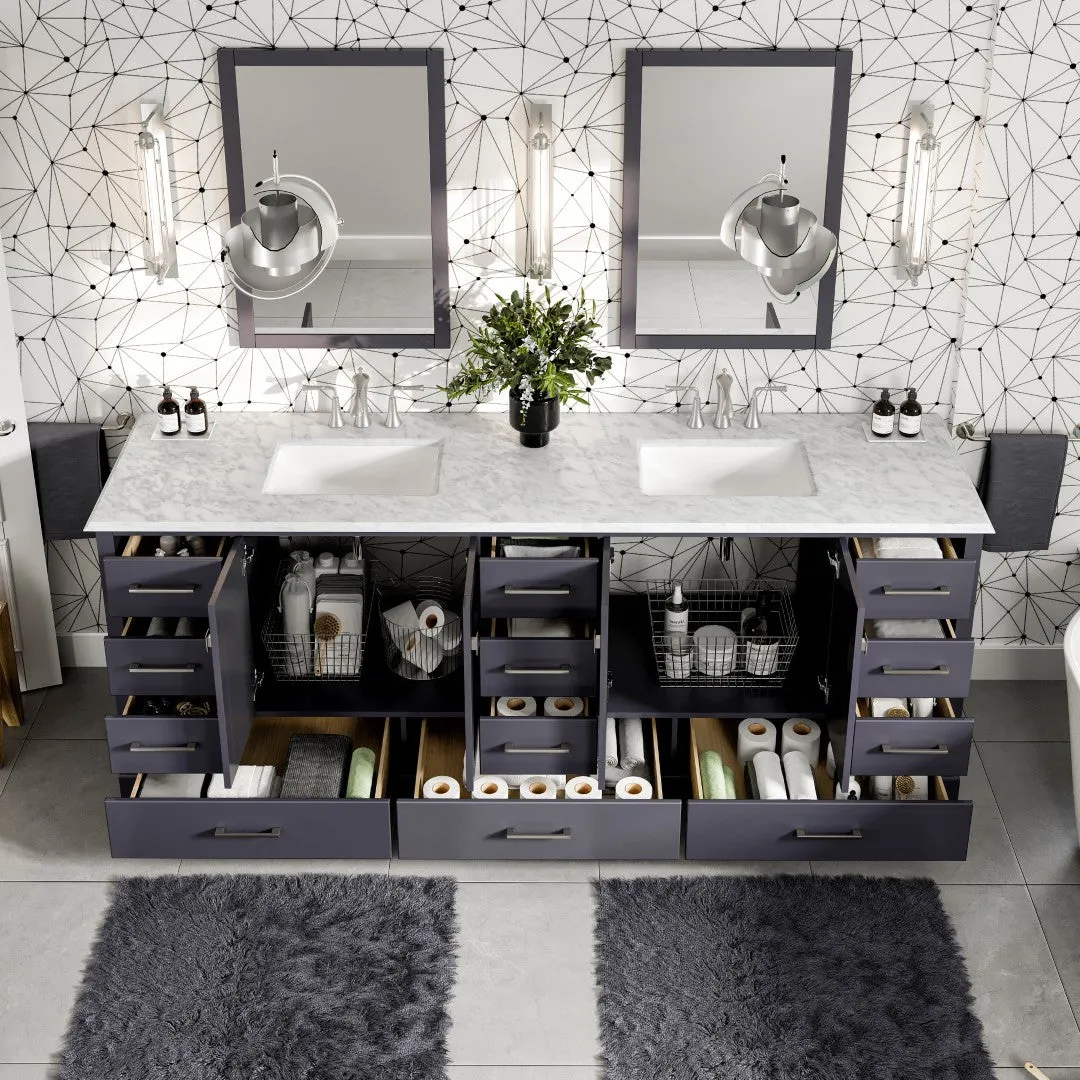 Eviva Storehouse 84 in. W x 22 in. D x 34 in. H Double Sink Bathroom Vanity in Dark Gray with White Carrara Marble Top and White Undermount Basins, photo 9 of 11