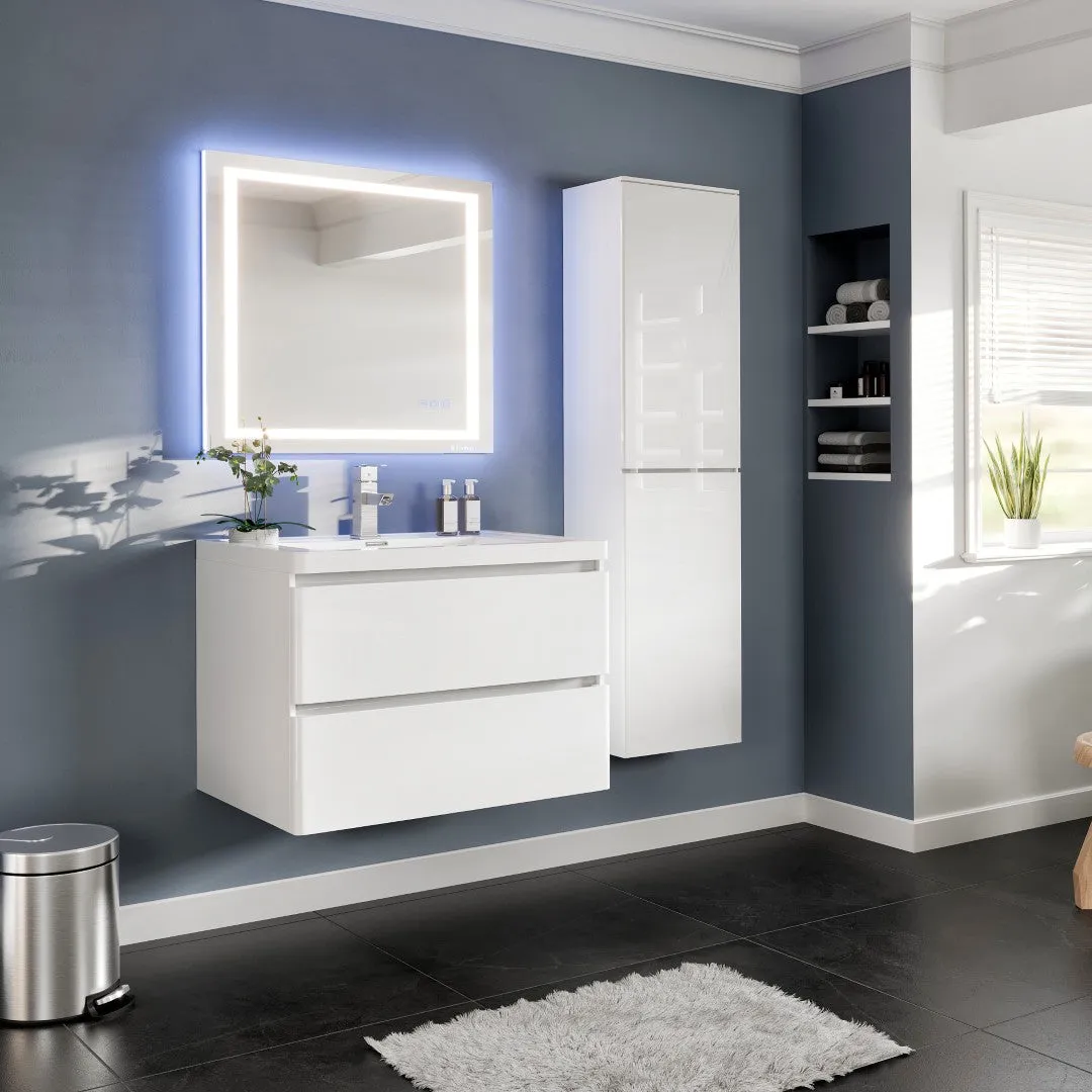 Eviva Flair 32"W x 19"D White Wall Mount Bathroom Vanity with White Acrylic Countertop and Integrated Sink, photo 2 of 7