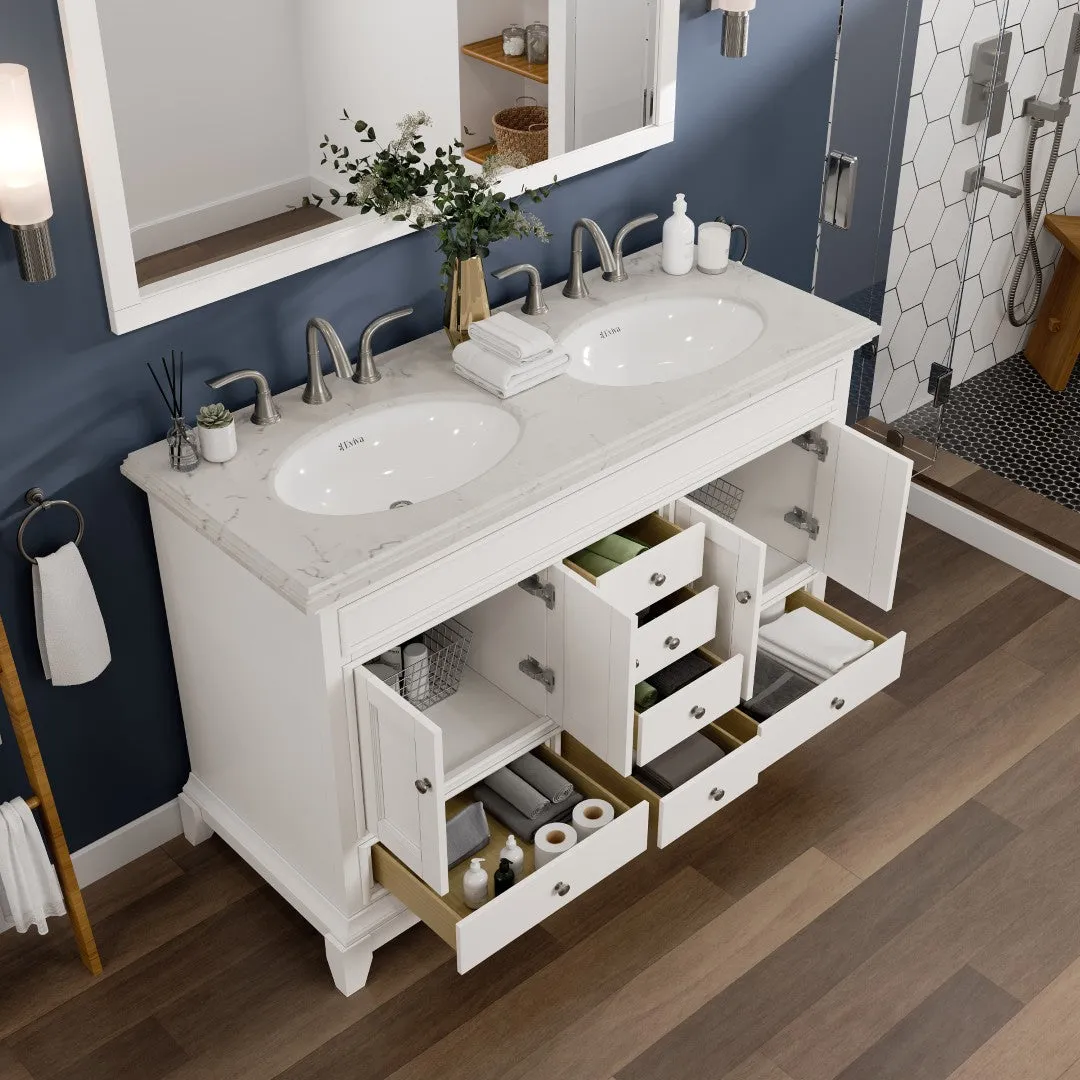 Eviva Elite Stamford 48 in. W x 24 in. D x 34 in. H Double Bath Vanity in White with White Carrara Top and Undermount White Sinks, photo 5 of 7