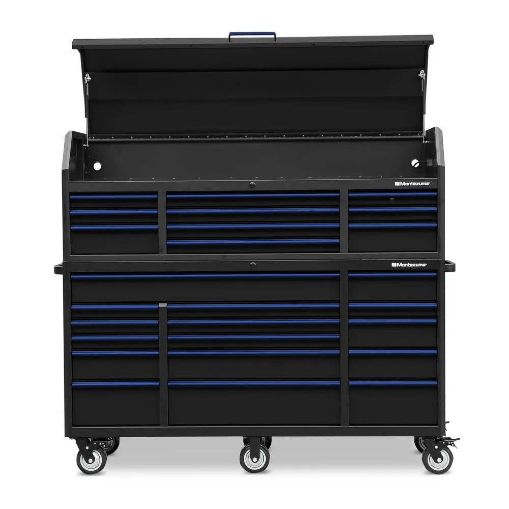 24 in. x 72 in. 26-Drawer Tool Chest and Cabinet Combo with Power and USB Outlets in Black and Blue, photo 5 of 15