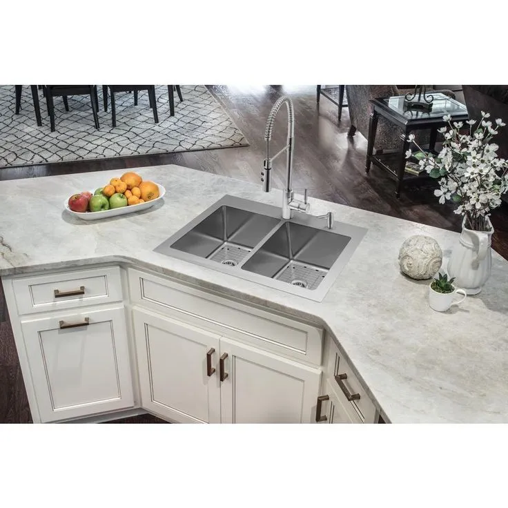 Dual Mount 18-Gauge Stainless Steel 33 in. 2-Hole 50/50 Double Bowl Kitchen Sink with Grid and Drain Assemblies, photo 3 of 5