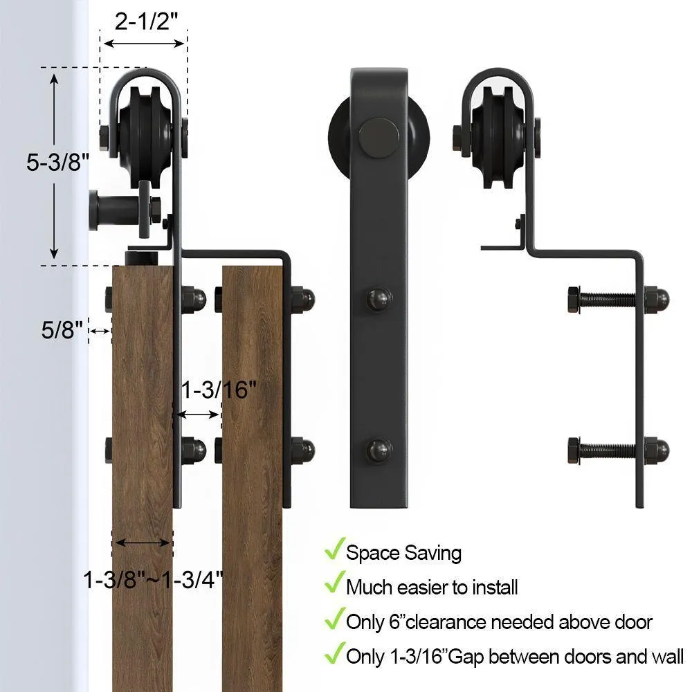 WINSOON 10 ft./120 in. Single Track Bypass Barn Door Hardware Double Doors Kit, Heavy-Duty Sliding 1-Track Antique Roller, photo 7 of 7