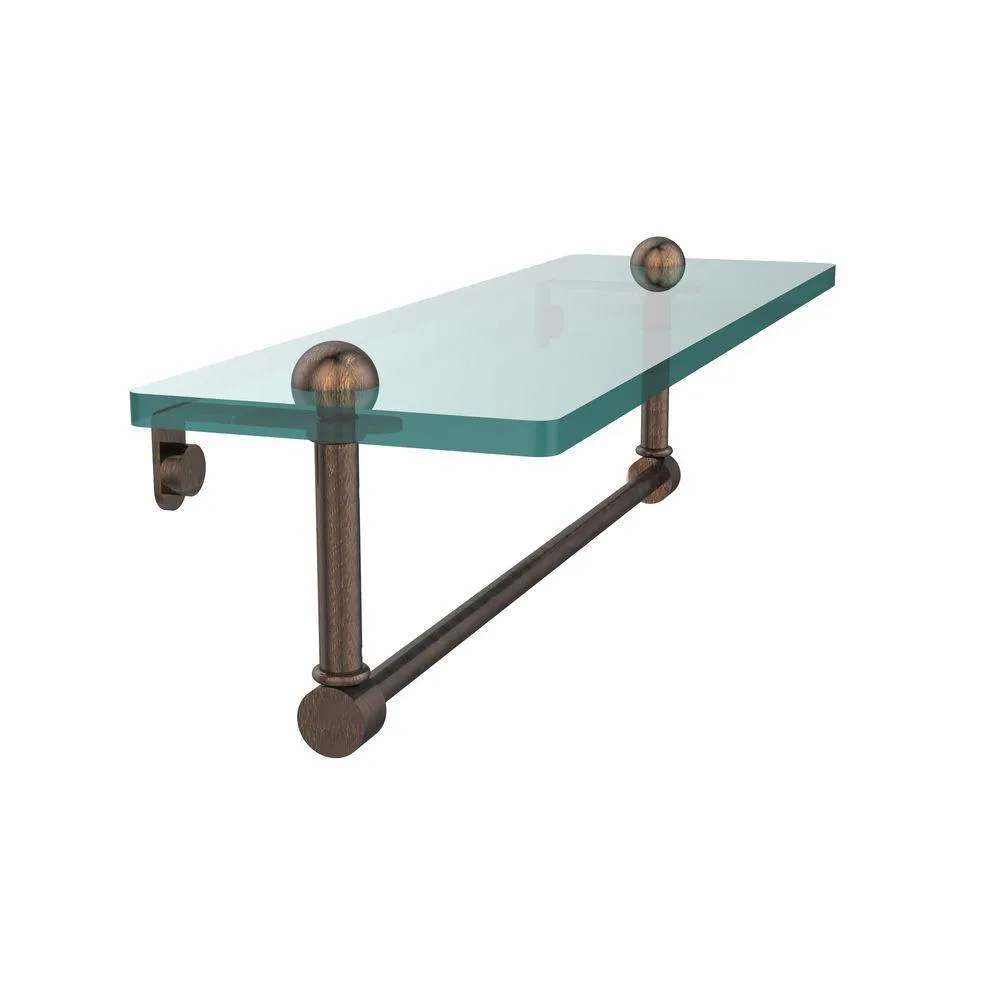 Allied Brass 16 in. L x 5 in. H x 5 in. W Clear Glass Vanity Bathroom Shelf with Towel Bar in Polished Brass, photo 2 of 14