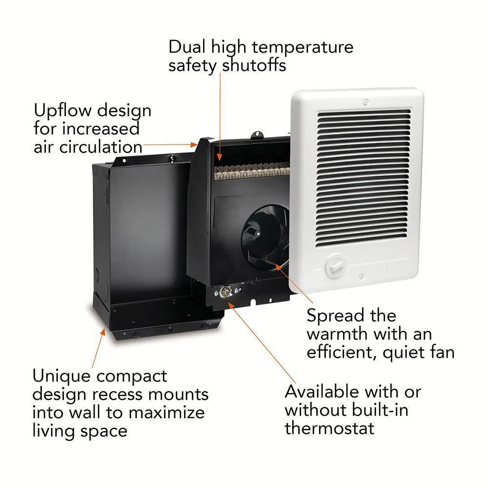 Com-Pak 2,000-Watt 240-Volt Fan-Forced In-Wall Electric Heater in White, photo 2 of 7