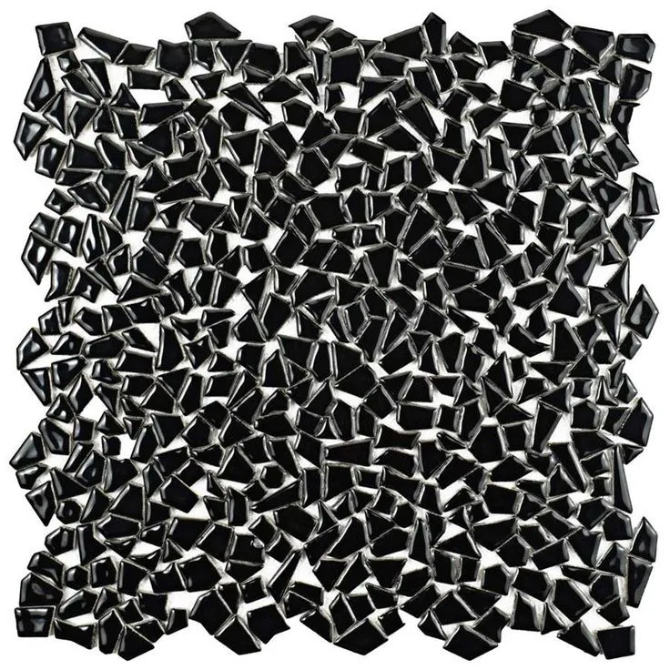 SomerTile 11.25" x 11.25" Dizzy Glossy Black Ceramic Mosaic Floor and Wall Tile (10 Tiles/ 8.98 sqft.), photo 3 of 4