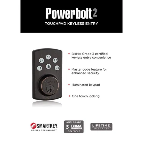 Powerbolt2 Venetian Bronze Single Cylinder Electronic Deadbolt Featuring SmartKey Security and Balboa Passage Lever
