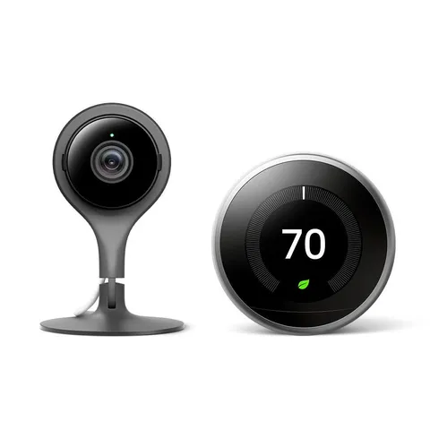 Nest Learning Thermostat 3rd Gen in Stainless Steel and Nest Cam Indoor Security Camera