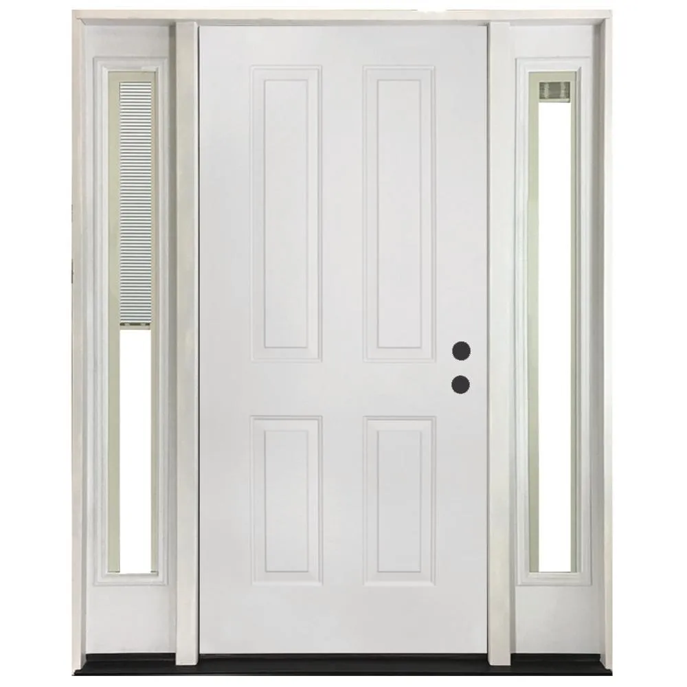 Steves & Sons 64 in. x 80 in. 4-Panel Primed White Right-Hand Steel Prehung Front Door with 12 in. Mini Blind Sidelites 4 in. Wall, photo 7 of 8